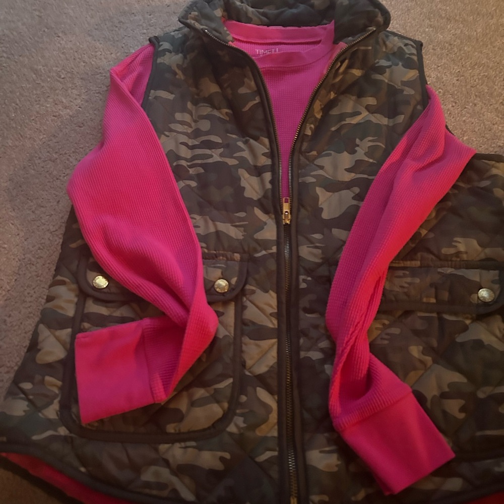 Time and Tru Camouflage Vest with Pink Accents
